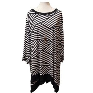 CJ Banks 3X Black White Striped Geometric Long‎ Sleeve Tunic Dress/Top